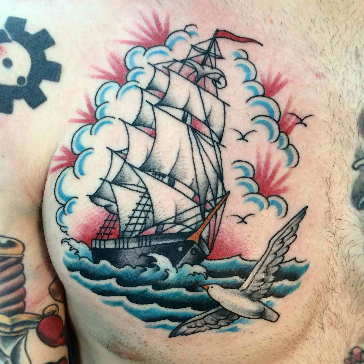 Seagull clipper ship tattoo