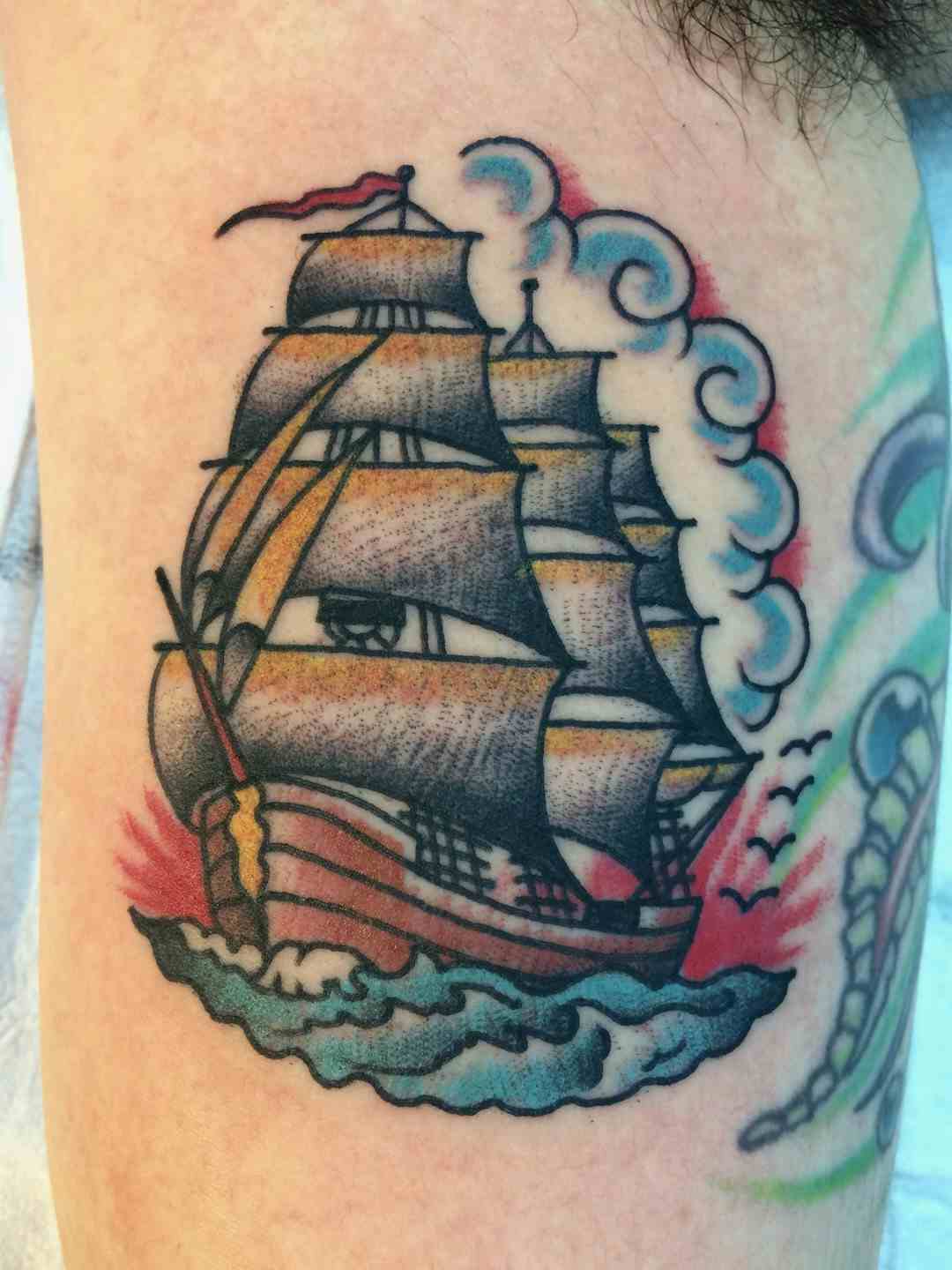 Sunset ship tattoo