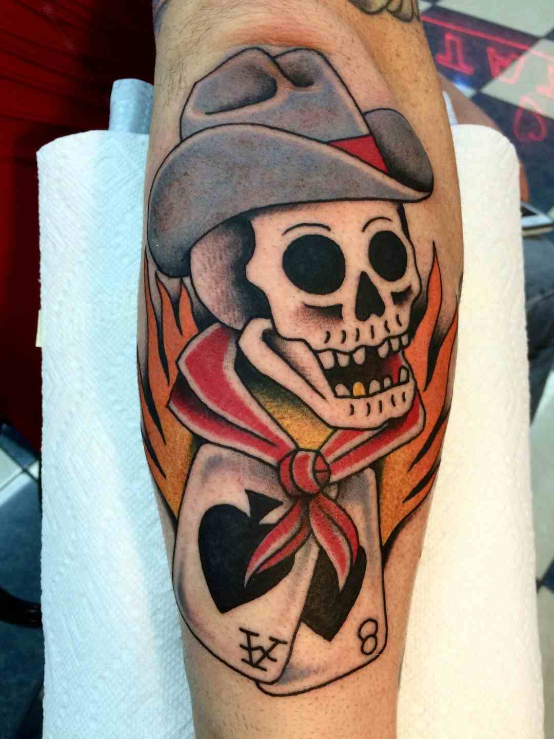 Cowboy skull gambler tattoo