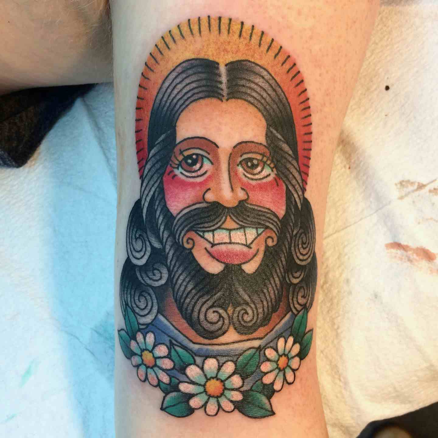 Happy jesus tattoo