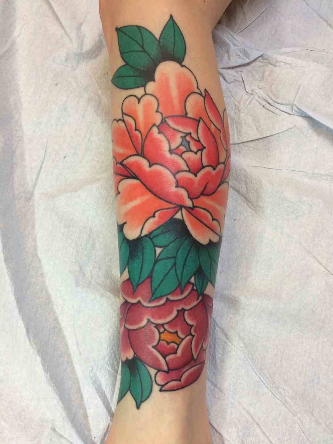 Peony leg tattoo