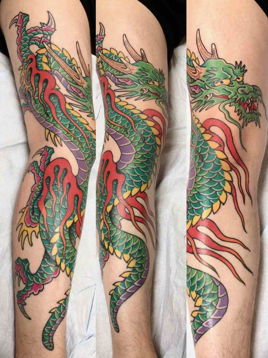 Dragon leg tattoo