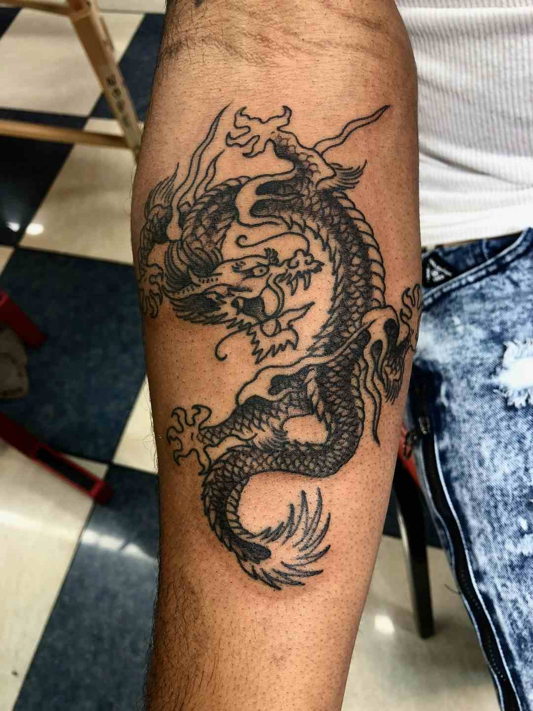 Black and gray japanese dragon tattoo