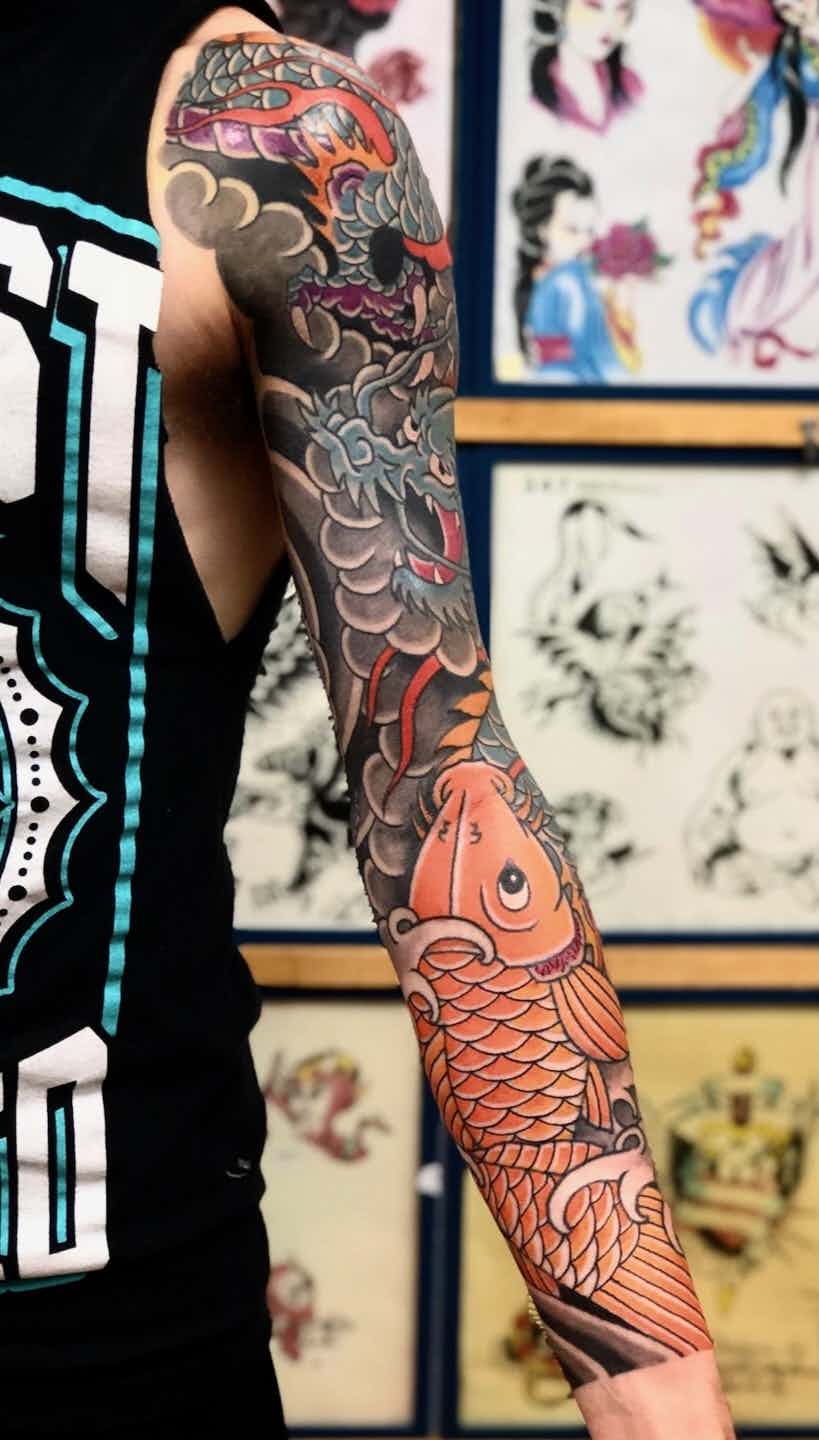 Dragon koi fish sleeve