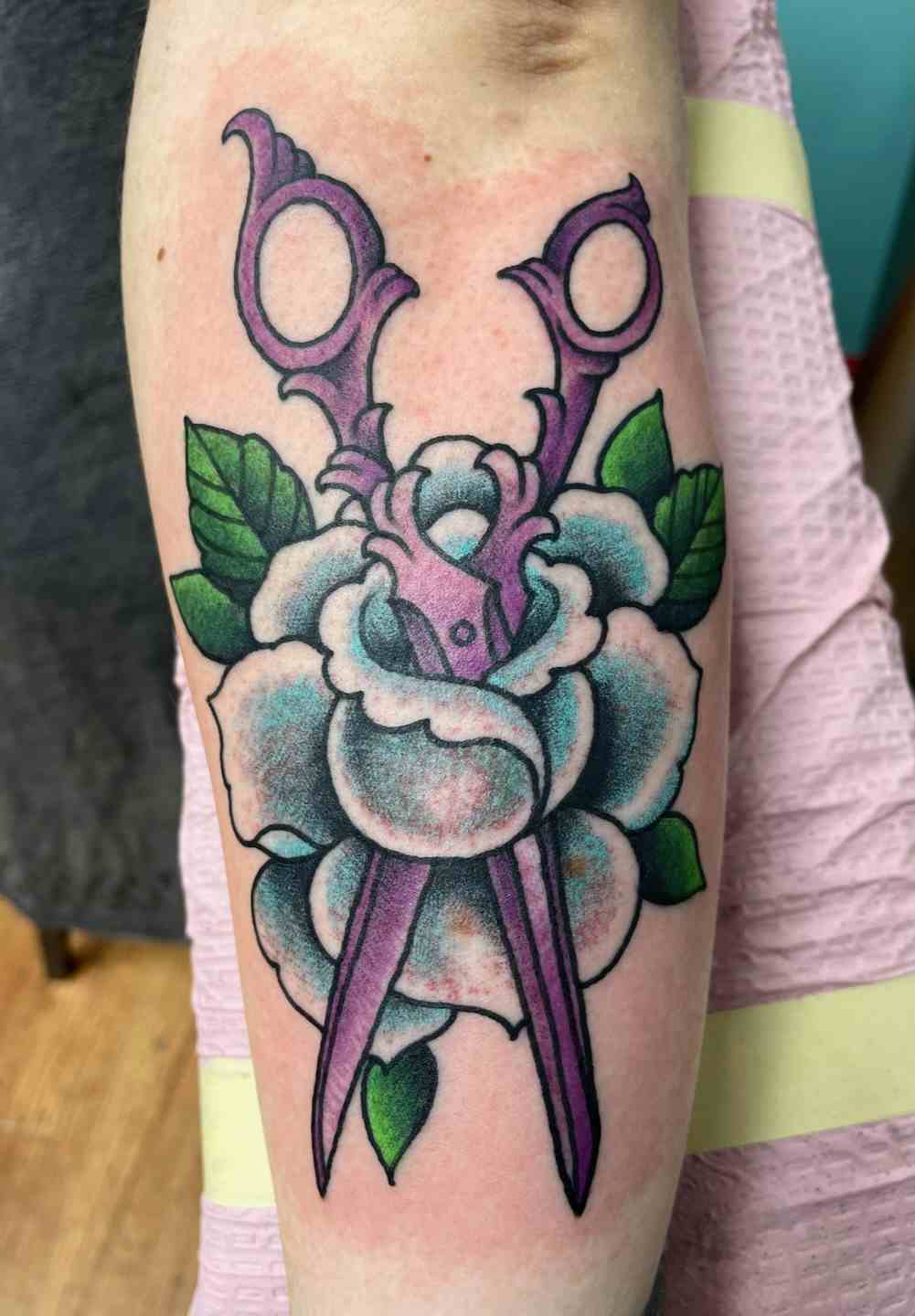 Scissors rose tattoo