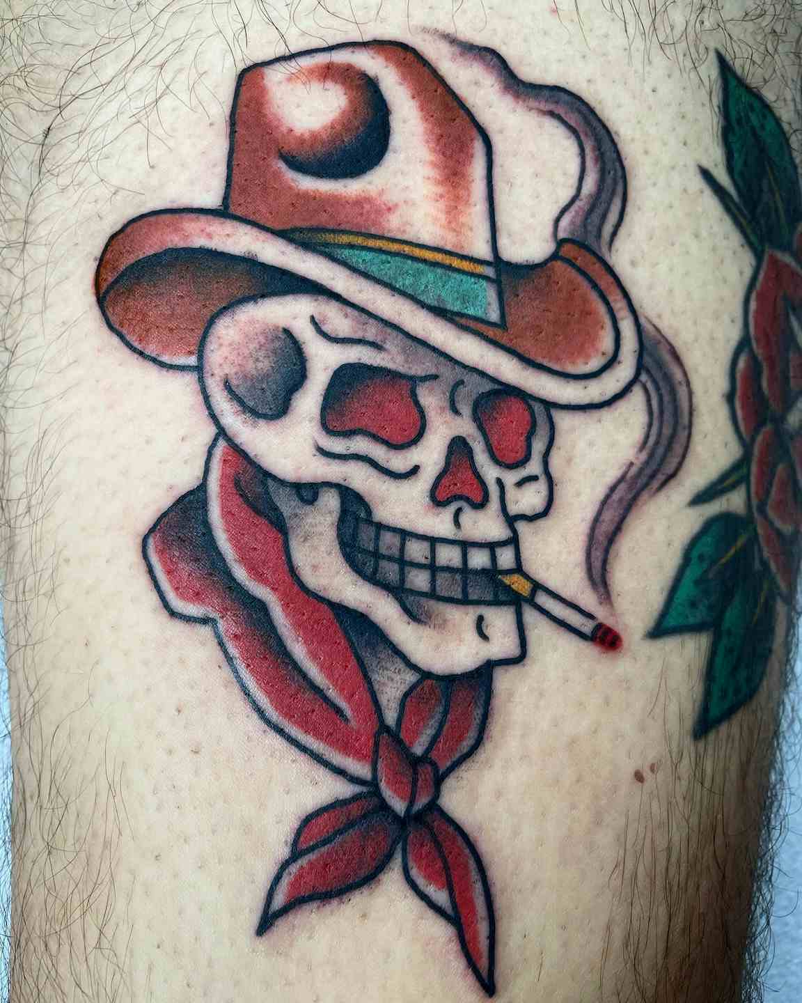 Smoking cowboy skull tattoo