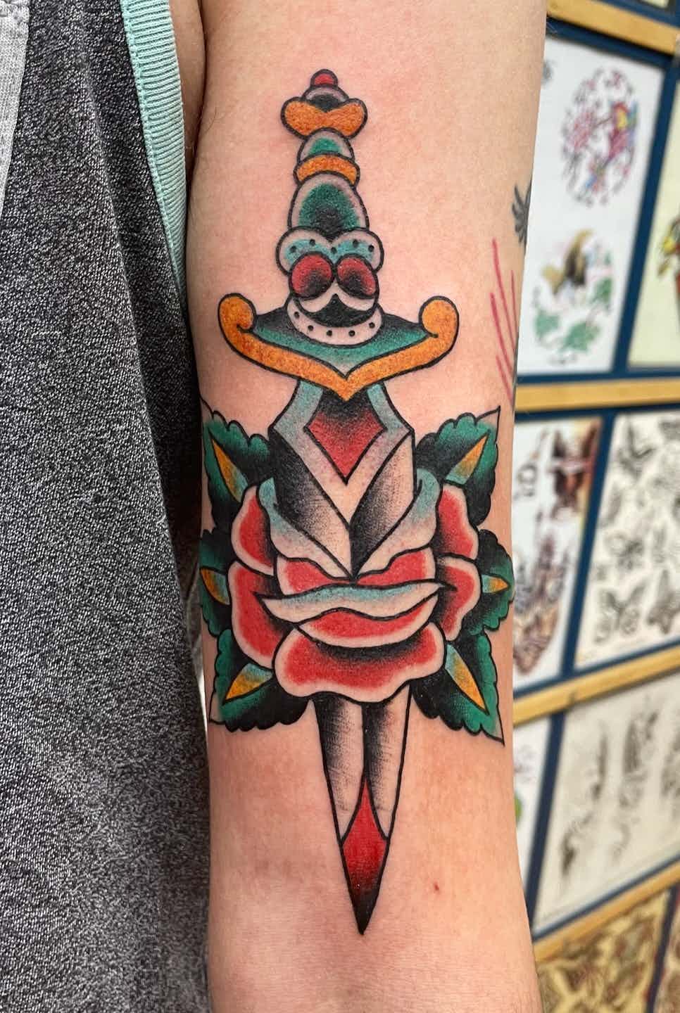Dagger rose tattoo