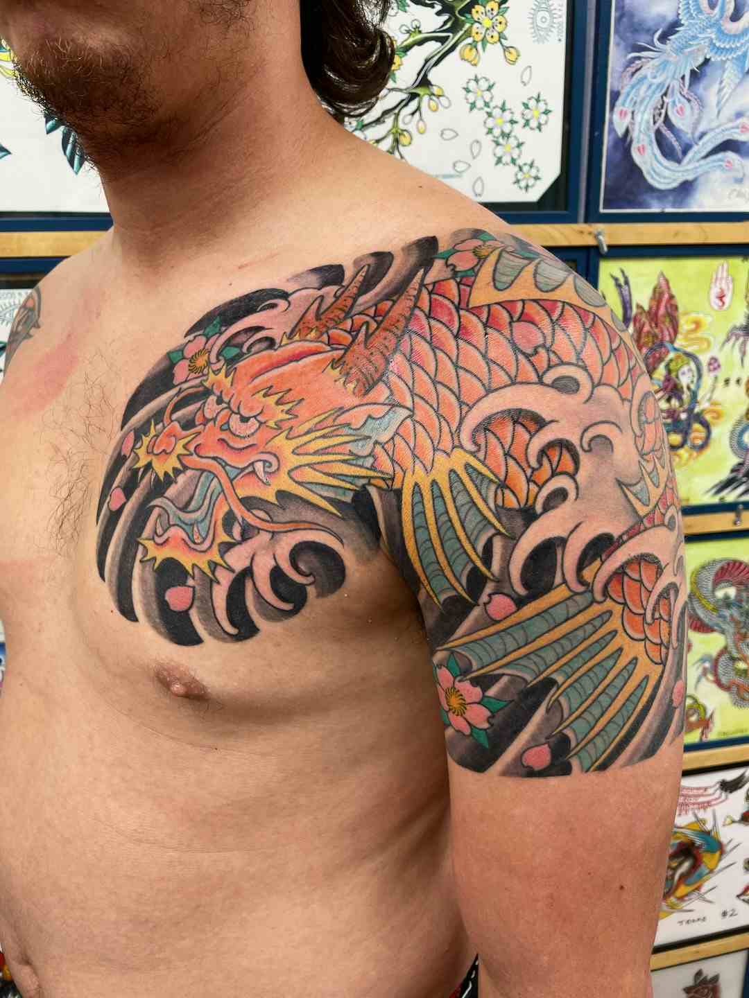 Japanese dragon koi fish tattoo