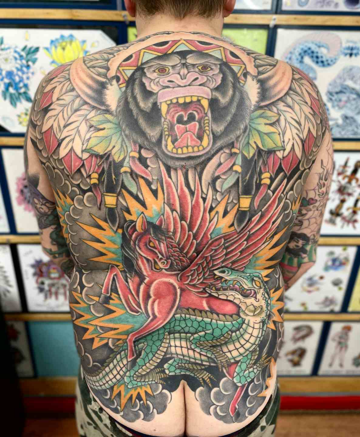 Texas louisiana swamp gorilla back tattoo