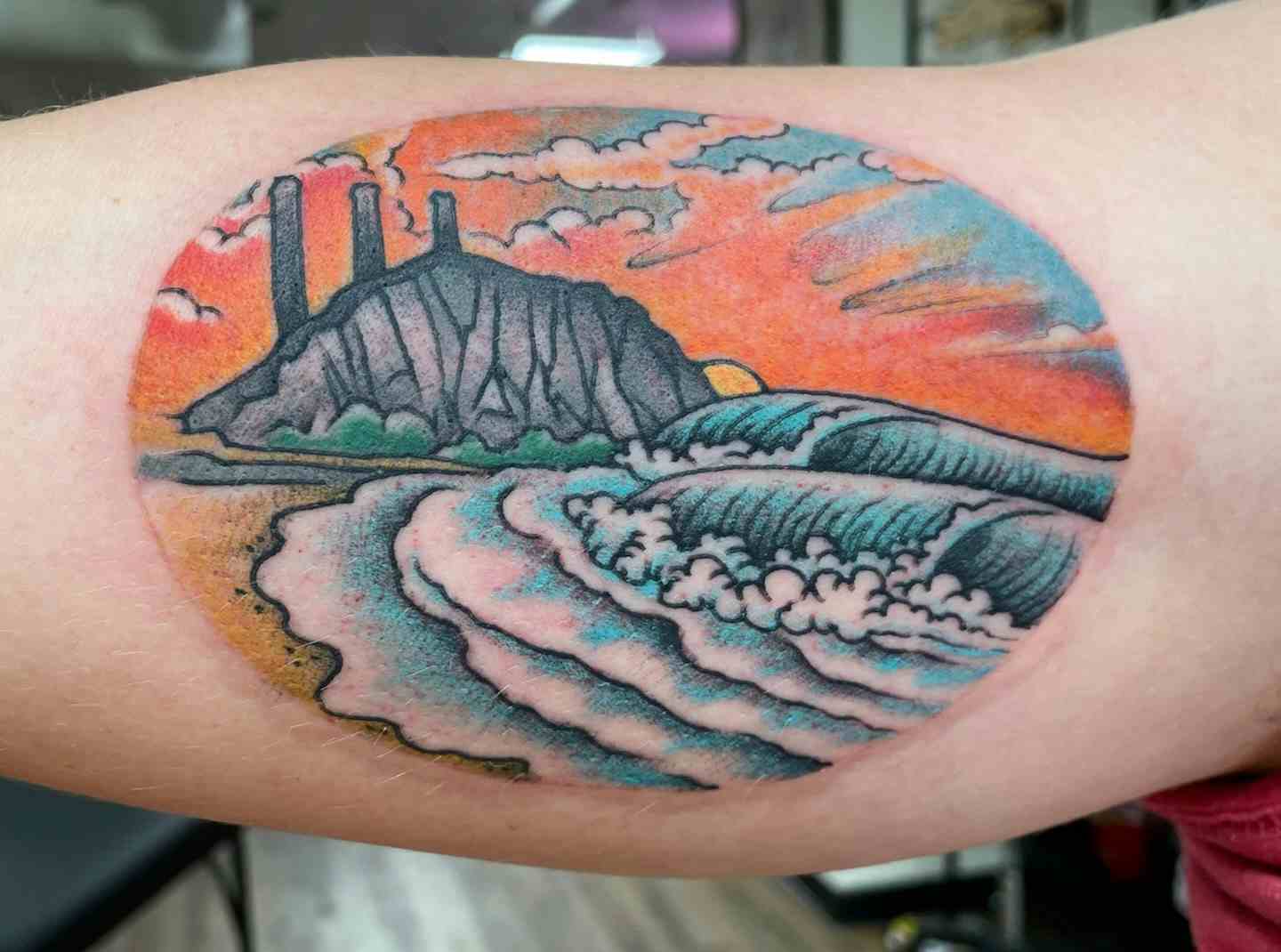 Morro bay rock sunset ocean tattoo
