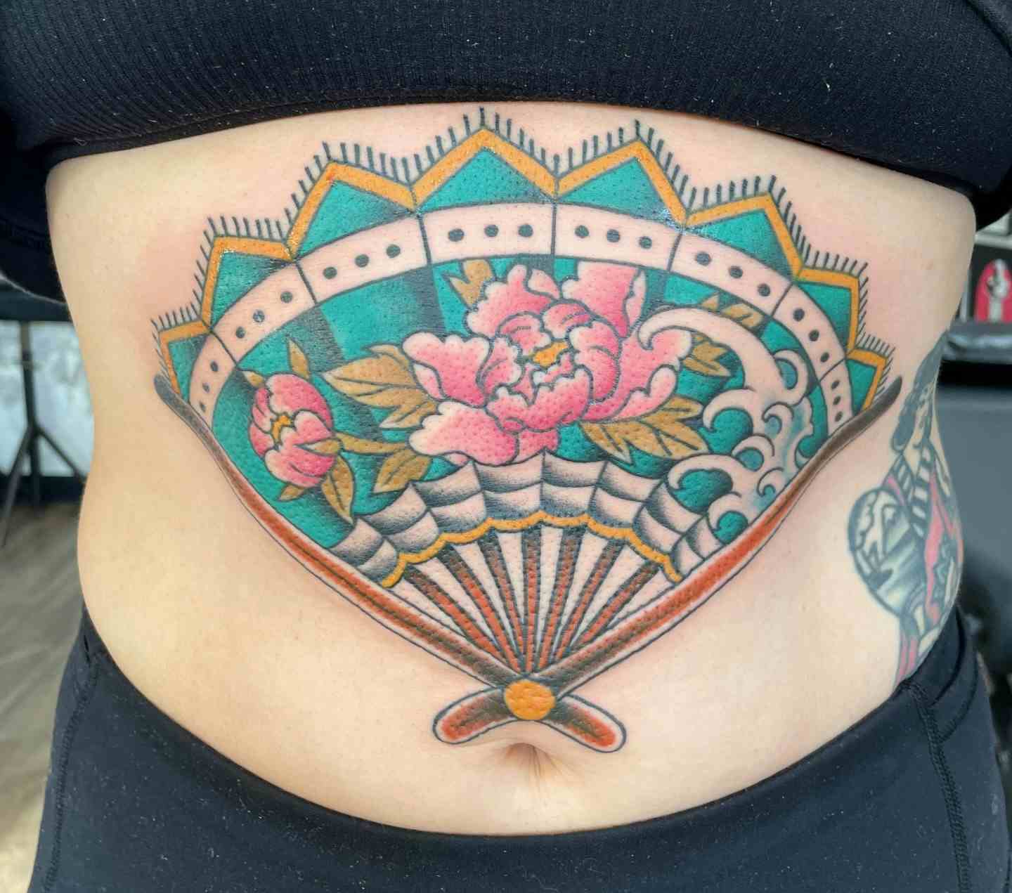 American traditional japanese fan tattoo