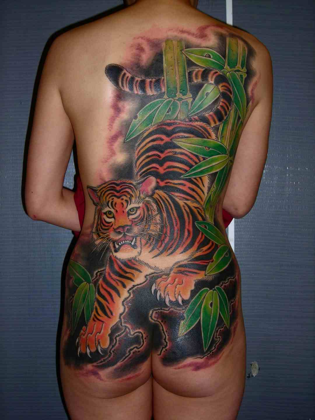 Tiger bamboo japanese backpiece tattoo