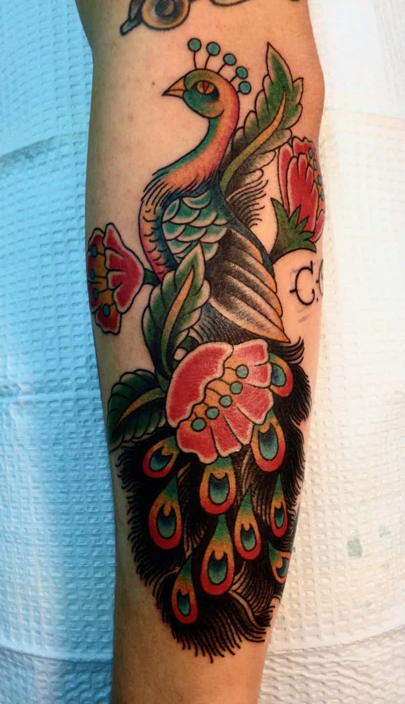 Traditional peacock tattoo