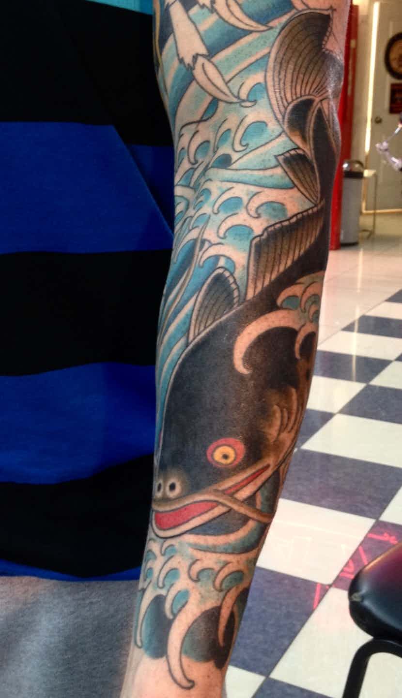 Catfish water sleeve tattoo