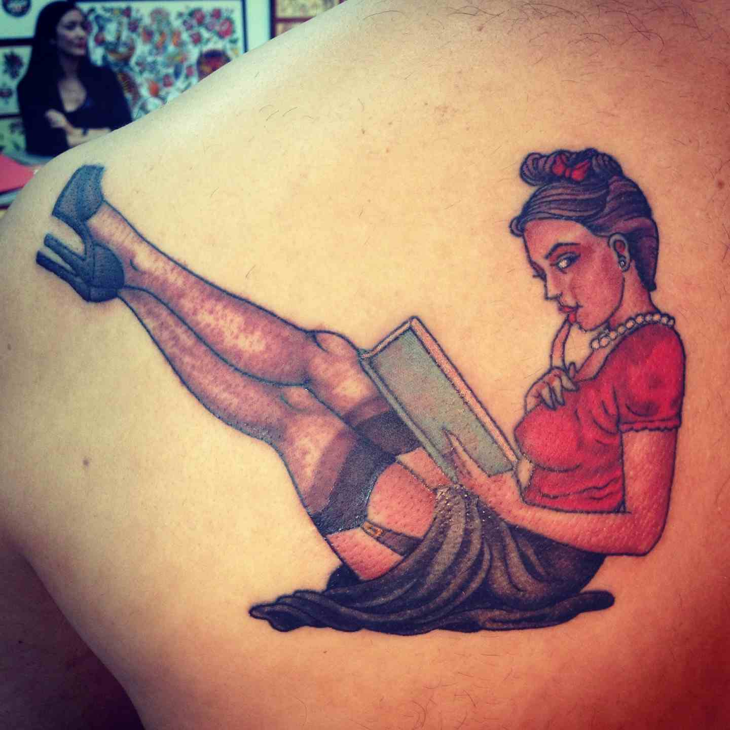 Sexy librarian pinup tattoo