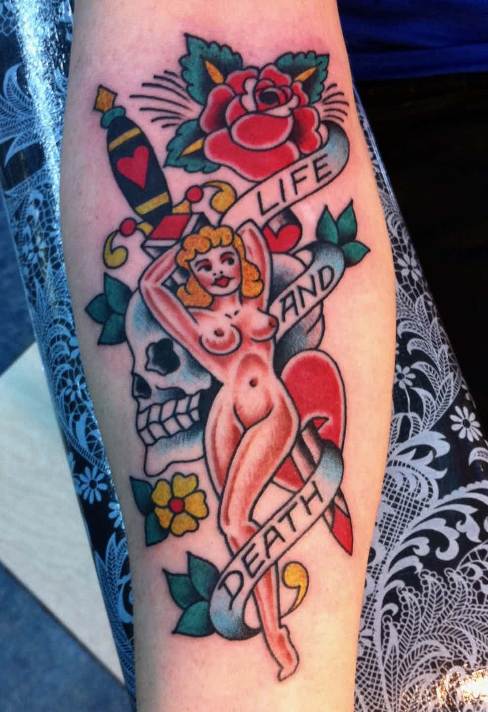 American traditional pinup tattoo