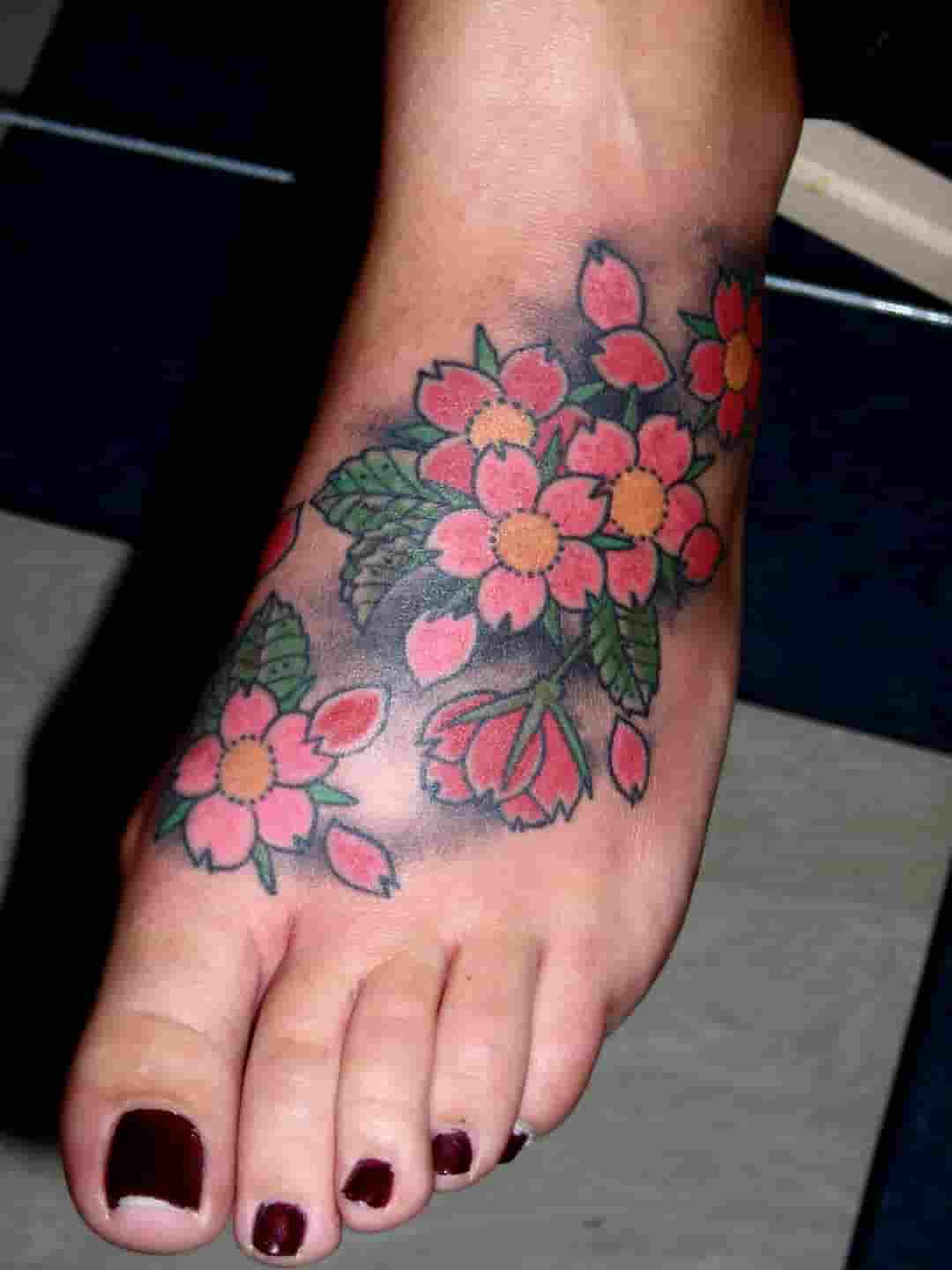 Cherry blossom foot tattoo