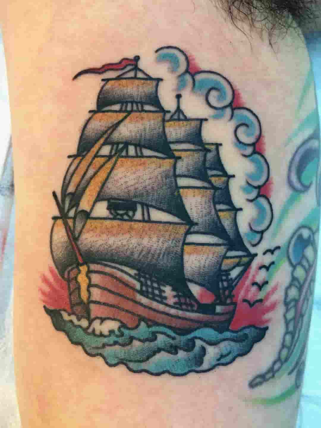 Sunset ship tattoo