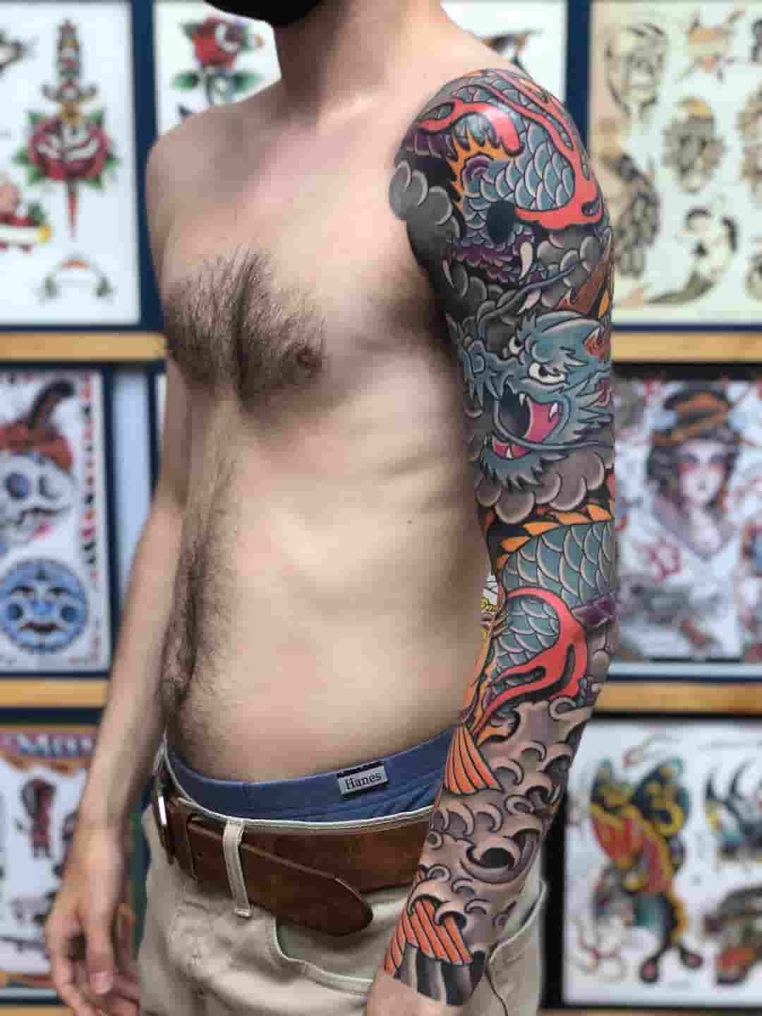 Japanese dragon koi fish sleeve