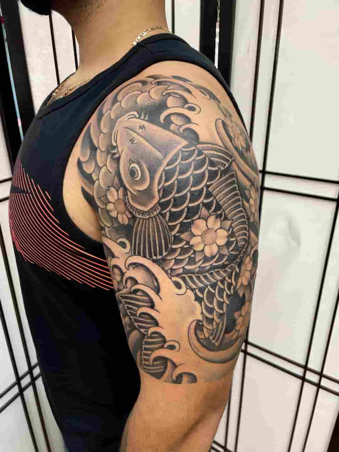 Black koi fish water half sleeve