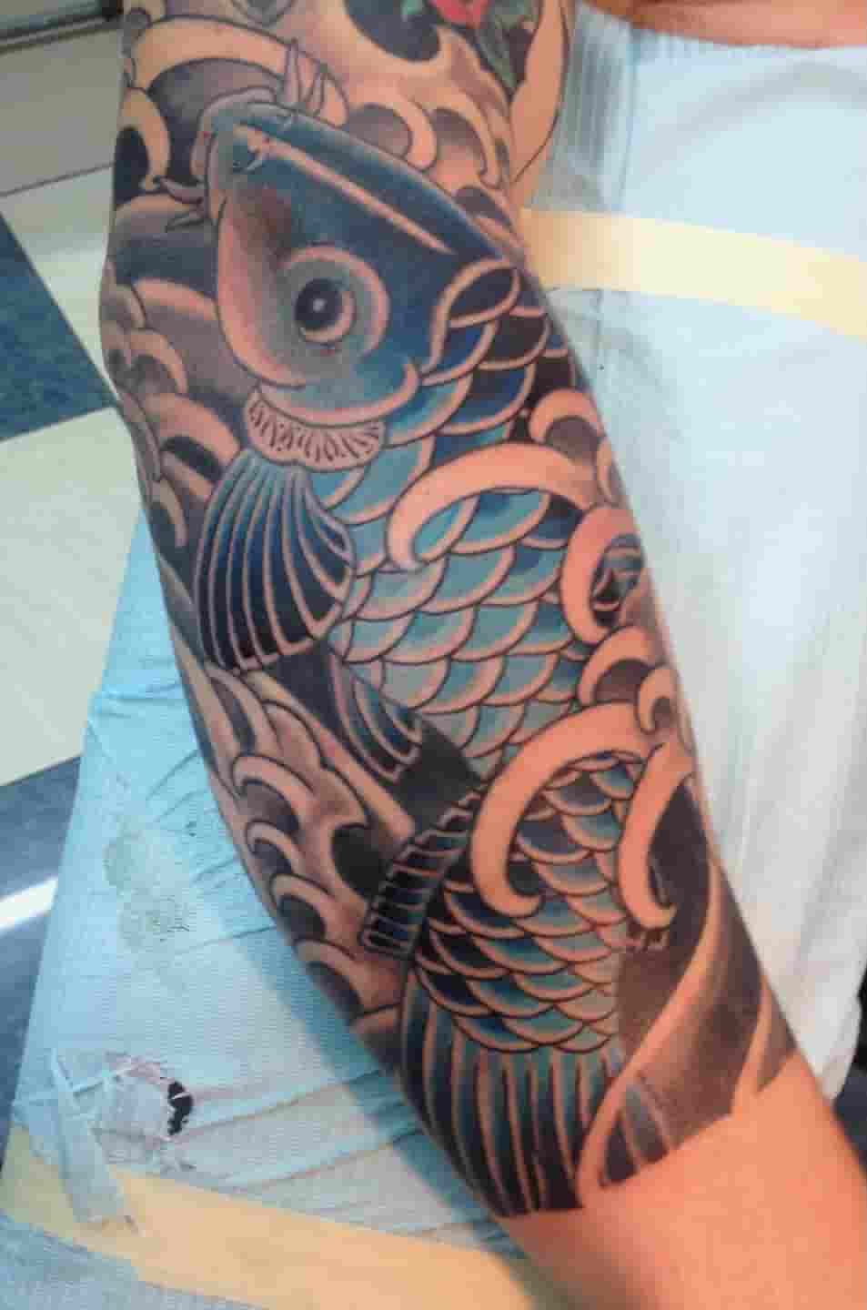 Blue koi fish sleeve