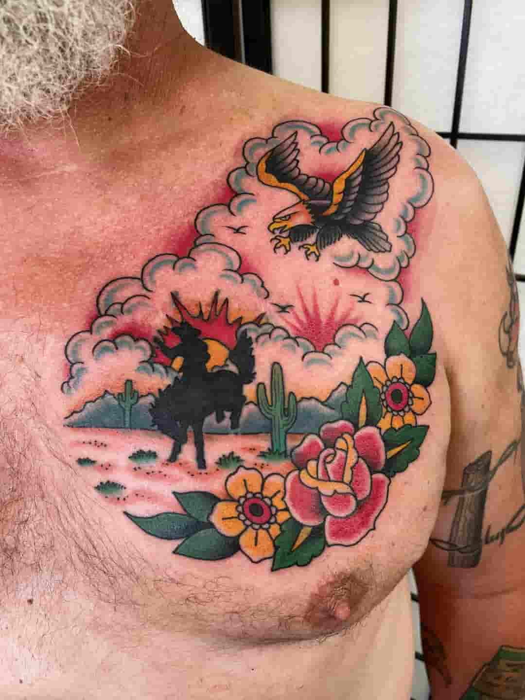 Traditional bucking bronco cowboy ranch tattoo